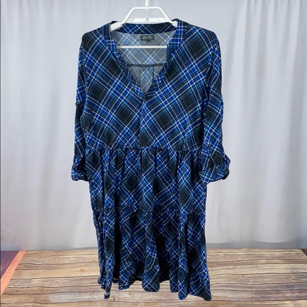 Lily Rose Babydoll Plaid V Neck Dress S